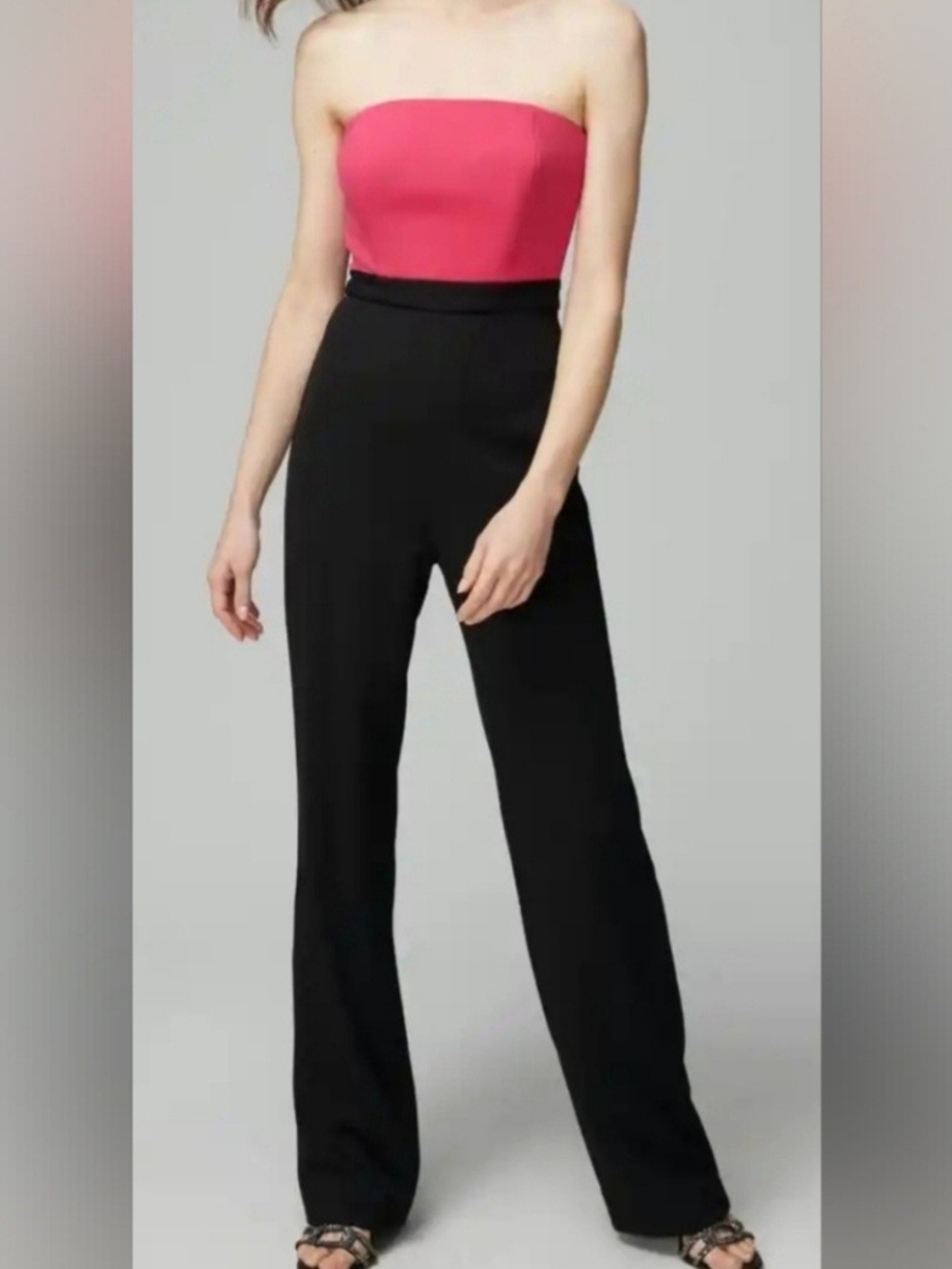 White House Black Market Pink & Black Wide-Leg Jumpsuit